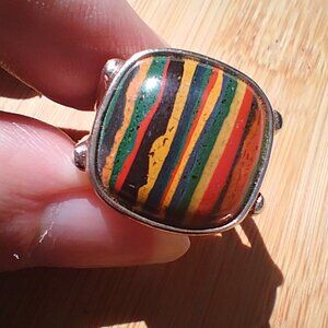 Jay King DTR Mine Finds Sterling 925 Beautiful Rainbow Calsilica Ring  Size 6